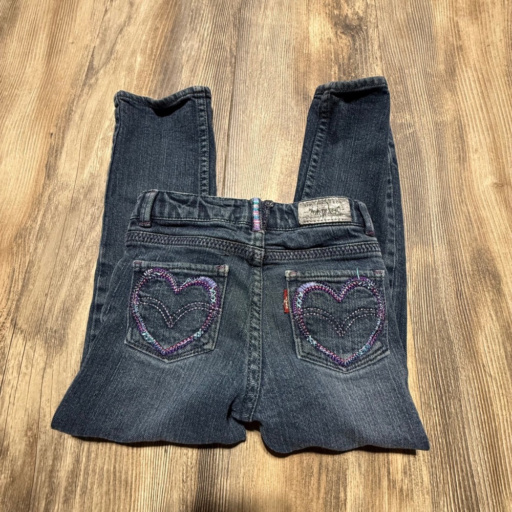 Levis Skinny Jeans Blue Denim Heart Embroidery Kidcore